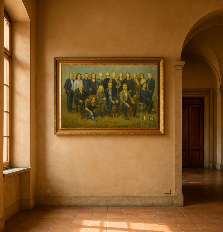 Det er en kæmpe ære, at der nu hænger et maleri af MyHomes teamet i rådhuset i Canelli.