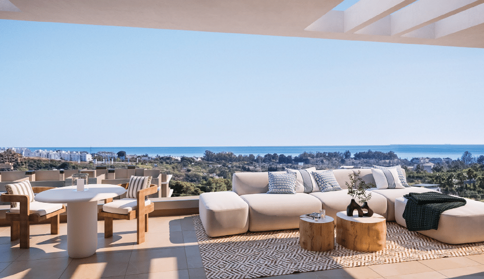 Visualiseringen er af lejligheden ovenover og viser udsigten mod øst. Jeres altan får et mere tredimensionelt udkig mod øst og syd.